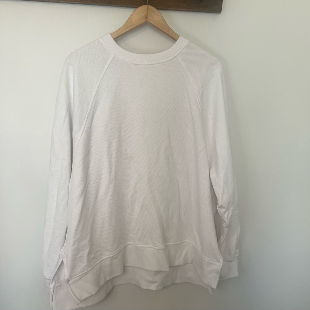 Aerie Waffle Knit Sweatshirt Medium White Long Sleeve Cozy Pullover